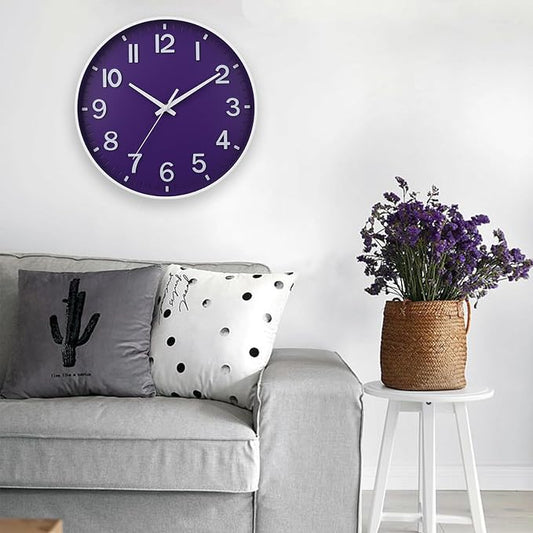 HZDHCLH Purple Wall Clocks Battery Operated, 12 inch Silent Non Ticking Modern - Image 2