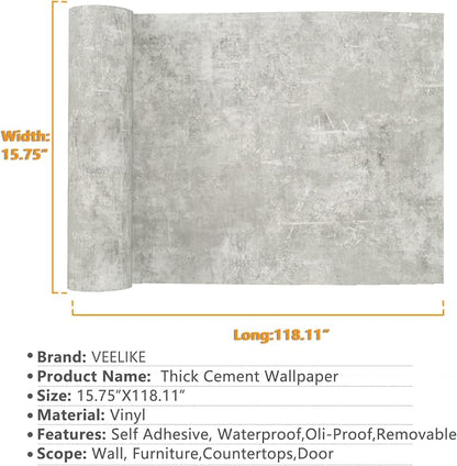 VEELIKE 15.7''x118'' Concrete Wallpaper Peel and Stick Textured Limewash - Image 2