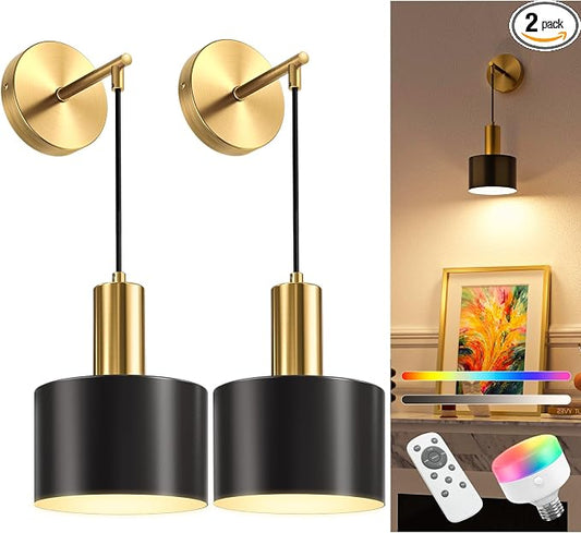 NIORSUN Battery Operated Wall Sconce Set of 2, 9 Colors Sconces Wall Decor by NIORSUN