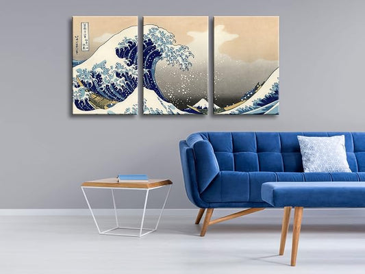 Wieco Art Great Wave of Kanagawa Katsushika Hokusai 3 Piece Modern Stretched - Image 2