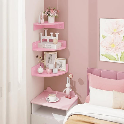 Homode Corner Shelf Wall Mount, 3 Tier Wood Corner Hanging Shelves, Living Room - Image 7