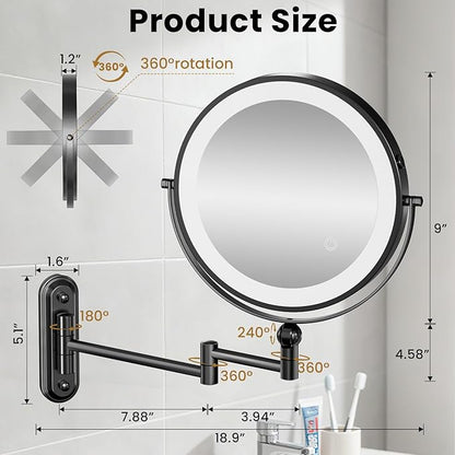 9" Wall Mounted LED Lighted Makeup Vanity Mirror - 4000mAh Rechargeable Double - Image 2