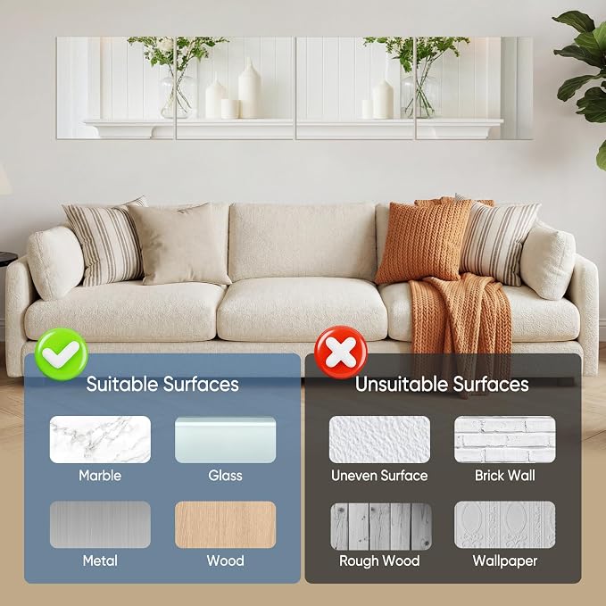 DUMOS 4 Pack Wall Mirror Tiles, Hallway Mirror 14"x12" HD Glass Sheets - Image 5