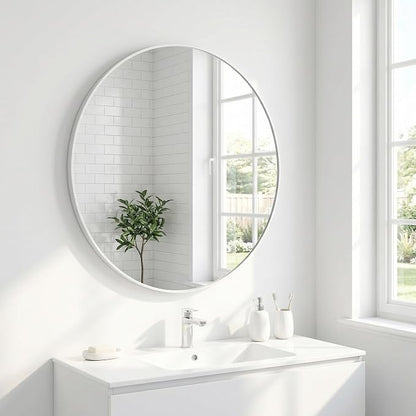HARRITPURE Round Mirror 20" White Wall Mounted Circle Mirrors Vanity Mirror - Image 5