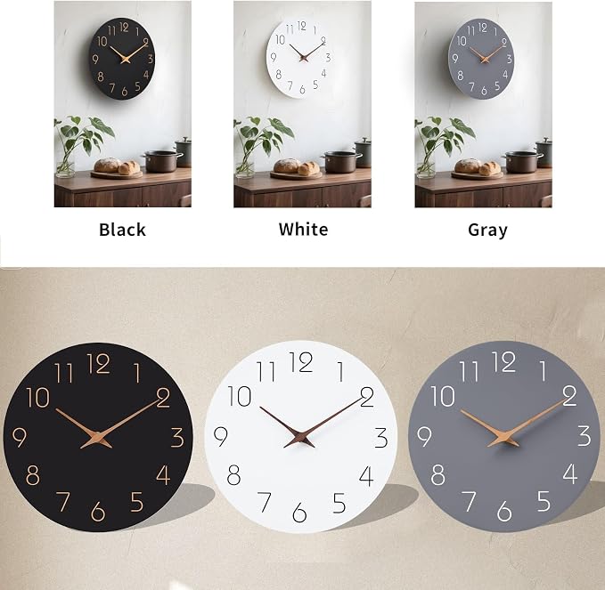 Mosewa Wall Clock 14 Inch Black Battery Operated Silent Non Ticking Simple - Image 3