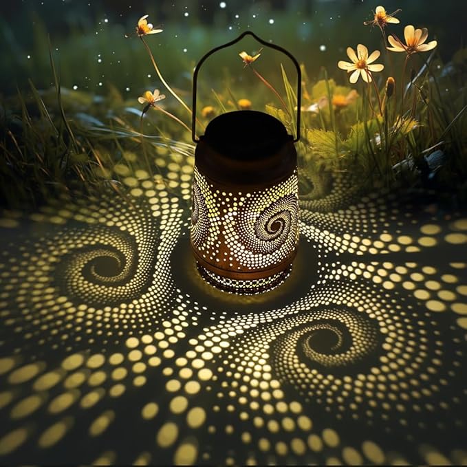 2 Pack Outdoor Hanging Solar Lanterns, LED Waterproof Lights Metal Decoration, Portable Lanterns for Garden Patio Yard Courtyard Backyard, Spiral Birthday Gifts for Women Men Halloween Christmas