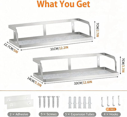 PUSDON 2-Pack Wide Hollowout Shower Caddy & Spice Rack, Wall Mount Bathroom - Image 3