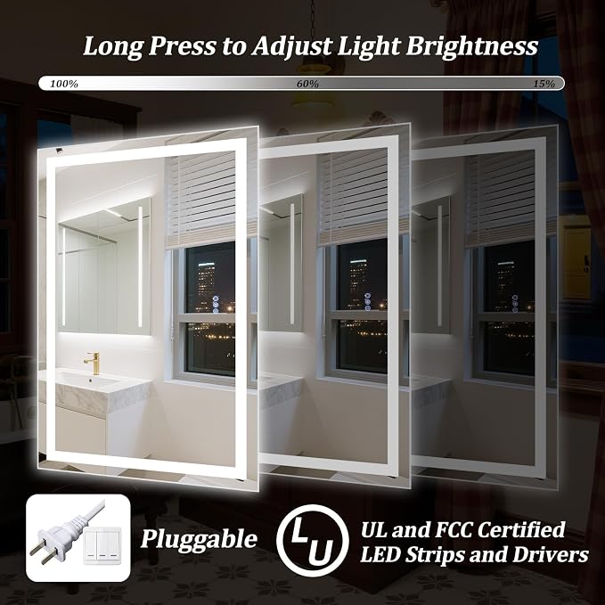 LED Bathroom Mirror, Backlit + Front Lit, 3 Color Modes, Memory Function - Image 4