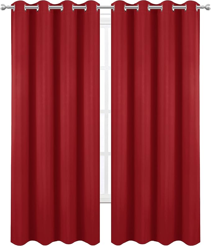 LEMOMO Blackout Curtains 52 x 95 inch/Bright Red Curtains Set of 2 - Image 2