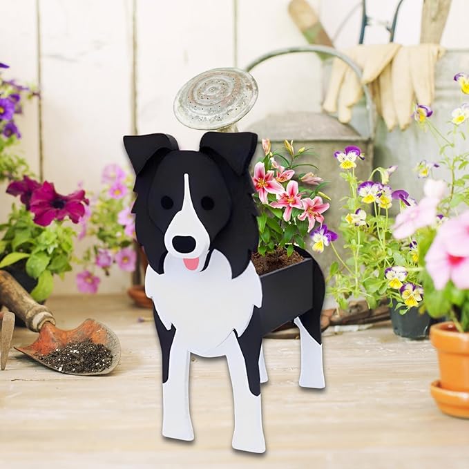 Border Collie Dog Planter Plant Pots,Cute Garden Dog Flower Planter,Dog Planters Birthday Gifts for Women,Office,Indoor/Outdoor Decor（9.45 * 5.94 * 13.39in）