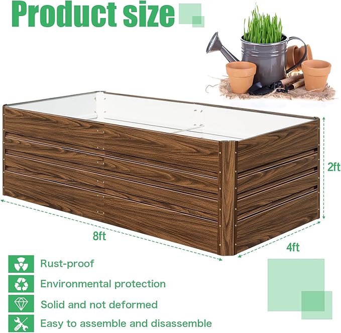 SnugNiture Galvanized Raised Garden Bed 8x4x2FT Outdoor Large Metal Planter Box Steel Kit for Planting Vegetables, Flowers