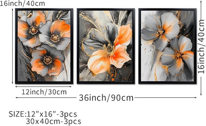 iKNOW FOTO 3 Piece Orange and Grey Abstract Flower Canvas Wall Art - Image 7