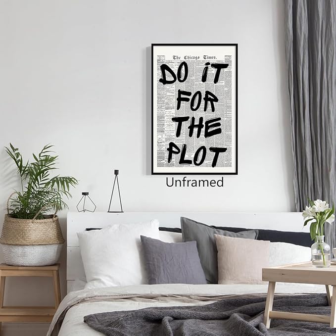 Do It For The Plot Quote Poster, Vintage Black White Newspaper Canvas Wall Art - Image 6