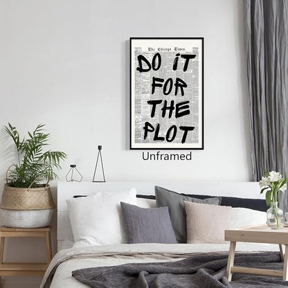 Do It For The Plot Quote Poster, Vintage Black White Newspaper Canvas Wall Art - Image 6