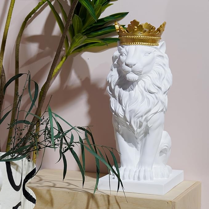 LCdecohome Sculptures Home Decor Lion Statue 15 Inch White Lion Decoration for Living Room 8.5 * 5.5 * 15 Inch
