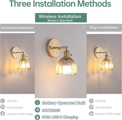 Shenmoyl Vintage Battery Operated Wall Sconce - Image 3