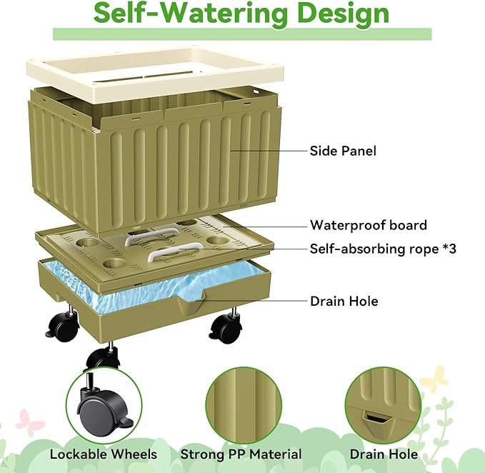 Tomato Planter with Trellis,61.4" Self-Watering Tomato Cage Raised Garden Bed Planter Box with Trellis & Wheels for Climbing Plants Vegetable Vine Flowers