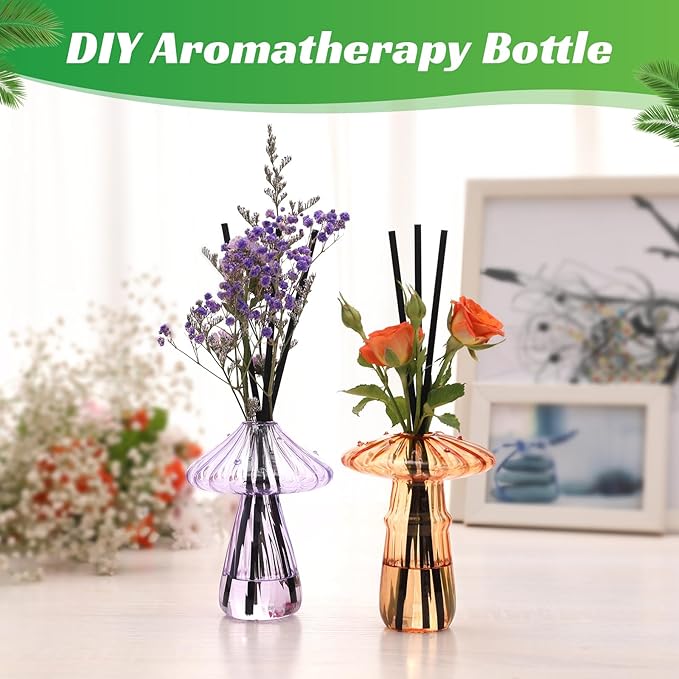 Mushroom Glass Vases for Indoor Plants, Set of 6 Colored Plant Propagation Stations, Mini Terrarium for Plants,Unique Small Hydroponic Pots for Flowers, Cute Decor Vase Gifts for Women