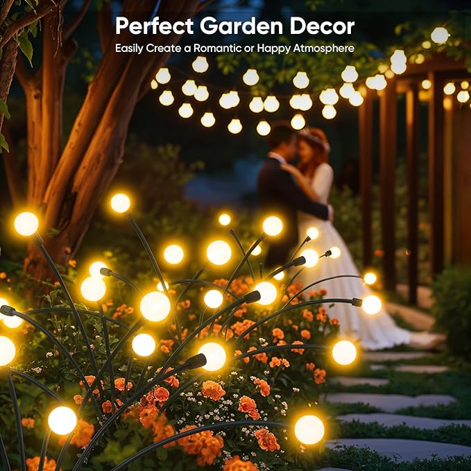 Solar Lights Outdoor Garden Decor: Unique Gardening Gifts for Mom - 4 Pack 32 LED Firefly Solar Powered Lamps - Sway by Wind Outside Waterproof Solar Lights for Yard Pathway Landscape Decorations