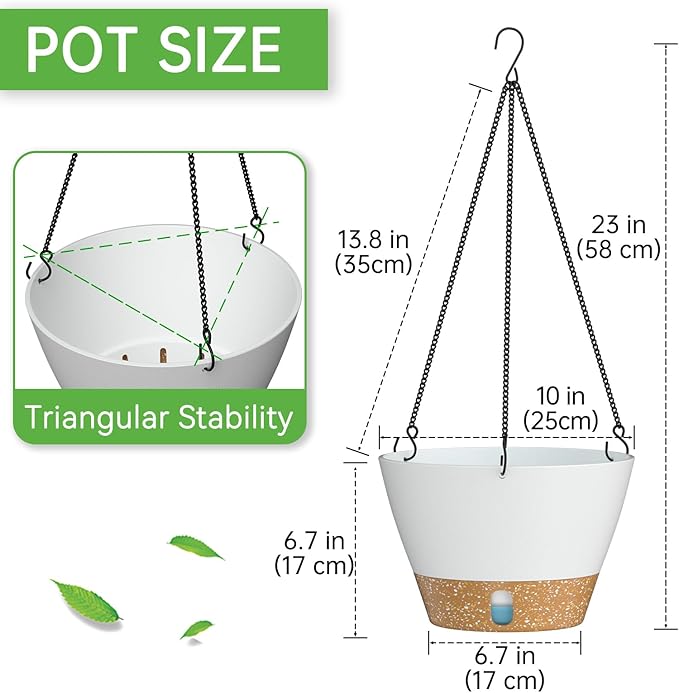 ZMTECH Hanging Planters for Indoor Plants Set of 2 Self Watering Hanging Pots Hanging Baskets Hanging Flower Pots for Outdoor Hanging Plants(10 Inch, White)