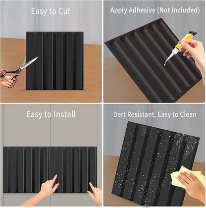 20 Pack 3D PVC Fluted Slat Wall Panels 12x12 Inch Covers 20 Sq.Ft Black - Image 4
