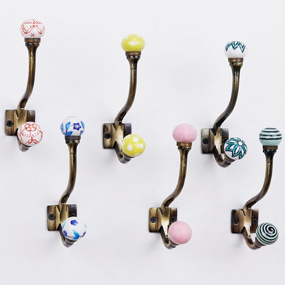 Indian Shelf Pack of 12 Heavy Duty Ceramic Unique Wall Hooks by IndianShelf