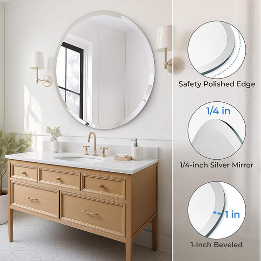 USHOWER 36" Round Frameless Wall Mirror - Image 2