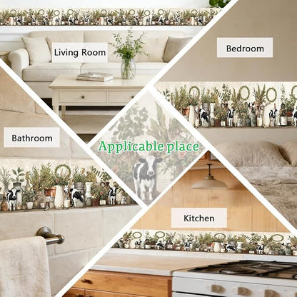 Farmhouse Wallpaper Border Wall Border Trim Peel and Stick 19.7 x 4 Inch Cattle - Image 7
