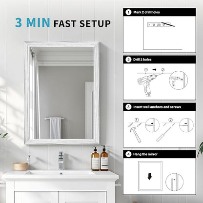 White Wood Effect Framed Wall Mirror, 24x36 Rectangle Mirror, Anti-desilvering - Image 6