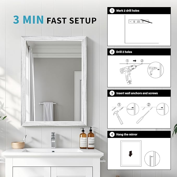 White Wood Effect Framed Wall Mirror, 16x20 Rectangle Mirror, Anti-desilvering - Image 8