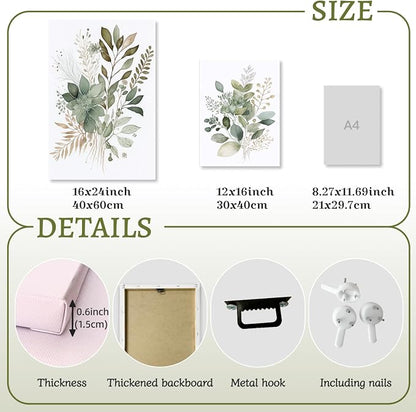 LLEEMPI Framed Sage Green Wall Art Set of 3, Modern Watercolor Botanical Wall - Image 7