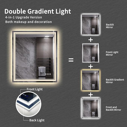 LED Bathroom Mirror, 28x32 Inch Gradient Front and Backlit LED Vanity Mirror - Image 4