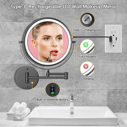Rocollos 9" Wall Mounted Lighted Makeup Mirror, Large Double Sided 1X/10X - Image 2