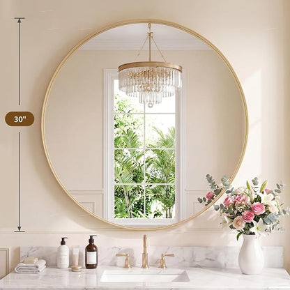 NEWBULIG 30-Inch Round Wall Mirror, Bathroom Wall Circle Mirror - Image 2