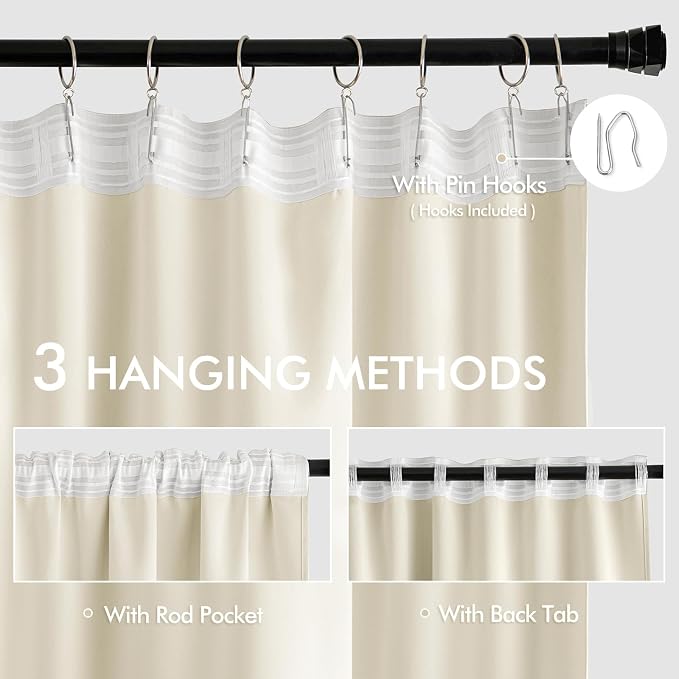 MIULEE Birch Back Tab Blackout Curtains 120 Inch Long 2 Panels Set - Image 3