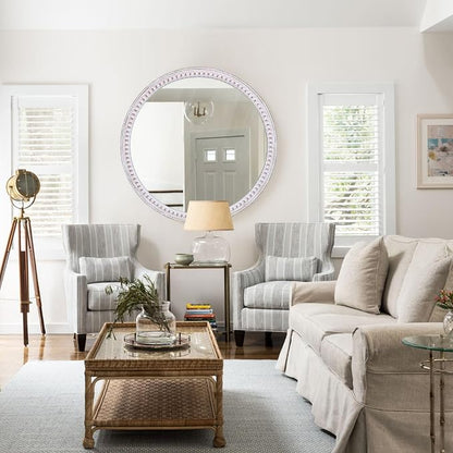 30 Inch Rustic Farmhouse Round Wood Mirror - Image 5