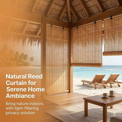 Outdoor Bamboo Roller Blinds, Retro Breathable Reed Shades - Image 4