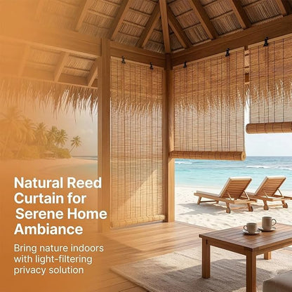 Outdoor Bamboo Roller Blinds, Retro Breathable Reed Shades - Image 4
