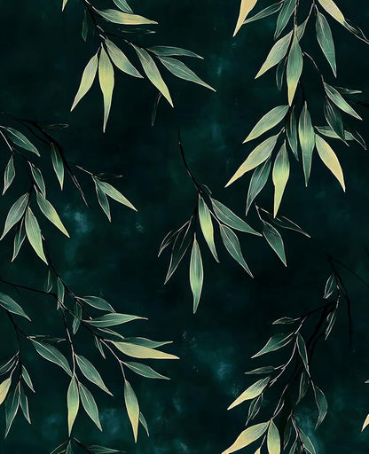 Dark Bamboo Leaves Peel and Stick Wallpaper, Moody Leaf Design Self Adhesive by VOLEAARWALLPAPER