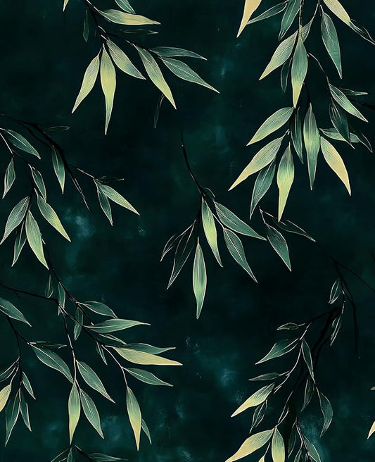 Dark Bamboo Leaves Peel and Stick Wallpaper, Moody Leaf Design Self Adhesive by VOLEAARWALLPAPER