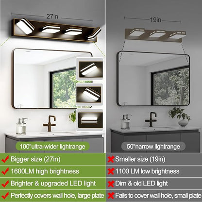 360° Rotate LED Bathroom Vanity Light Fixtures, 1600LM Acrylic Brown and Gold - Image 4