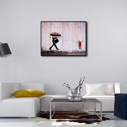 Wieco Art Framed Banksy Raining Day or Colorful Graffiti Street Famous Canvas - Image 3
