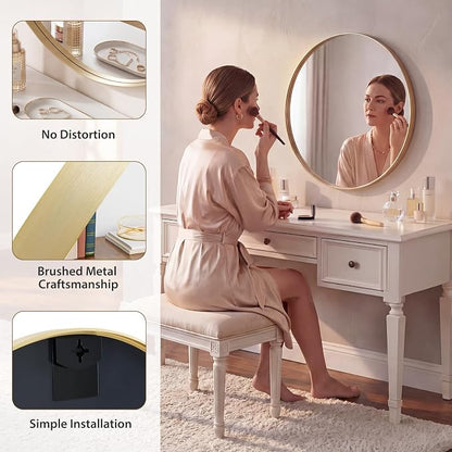NEWBULIG 24-Inch Round Wall Mirror, Bathroom Wall Circle Mirror - Image 4