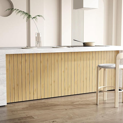 VEELIKE Natural Bamboo Slat Wall Panels Peel and Stick 3D Textured Wood Grain - Image 7