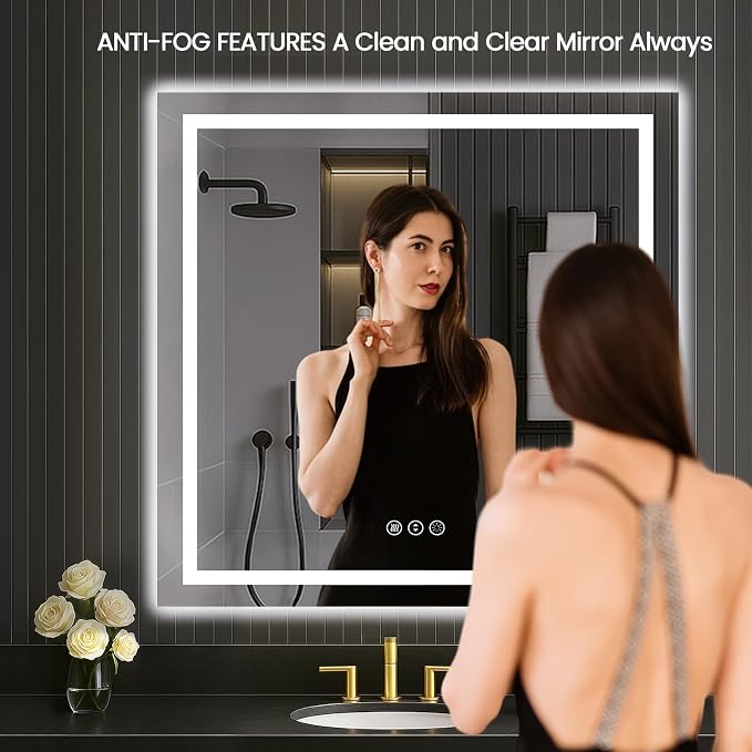 LOAAO 40"X40" LED Mirror for Bathroom, Lighted Bathroom Mirror - Image 2