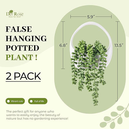 Der Rose 2 Packs Fake Hanging Plants Succulents - Image 3
