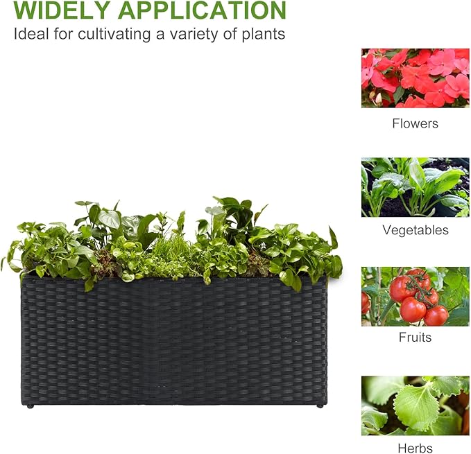 LEWIS&WAYNE Large Rectangular Block Planter Box Handmade Wicker Tall Planters for Outdoor Plants with Removable Liners Modern Planter for Indoor Outdoor Patio Deck - Black, 30''x12''x16''