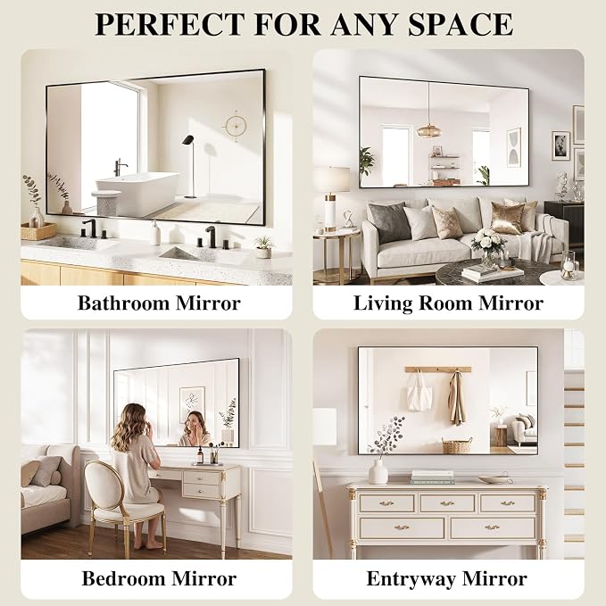 Koonmi Black Rectangle Wall Mirror, 24x32 Inch Bathroom Mirror, Aluminum Frame - Image 7