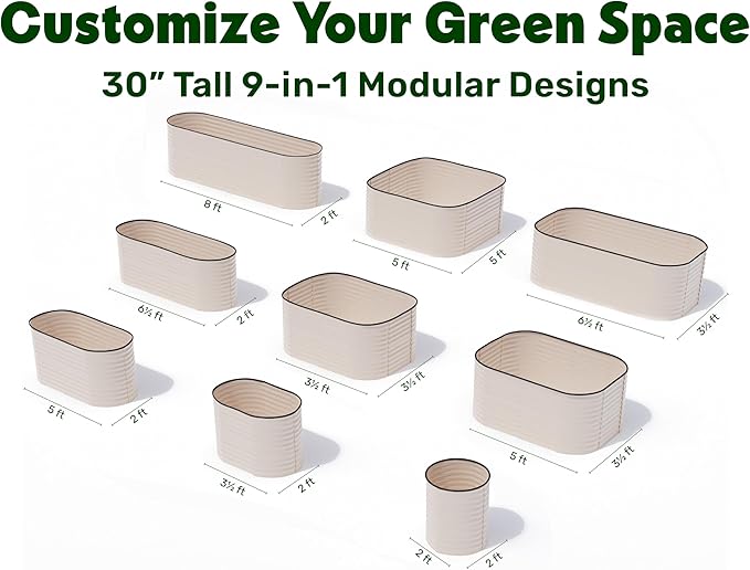 9-in-1 Galvanized Raised Garden Beds Outdoor // 8×2×2.5 ft Modular Planter for Gardening, Vegetables, Flowers // 32" Extra Tall Metal Raised Garden Bed (White) // Patented Design Planter Box