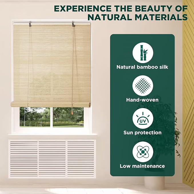 Bamboo Roller Blinds Shades, Outdoor Bamboo Roll Up, Vertical Lifting, - Image 2